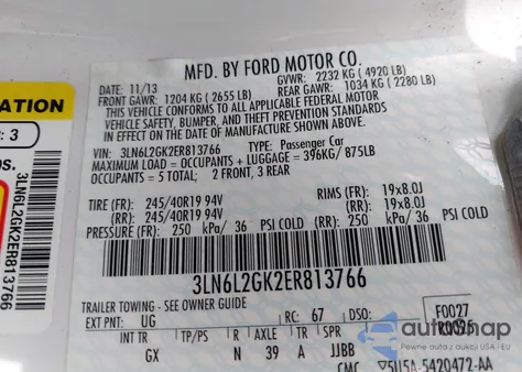 2014 Lincoln Mkz из США, поврежденный, VIN 3LN6L2GK2ER813766